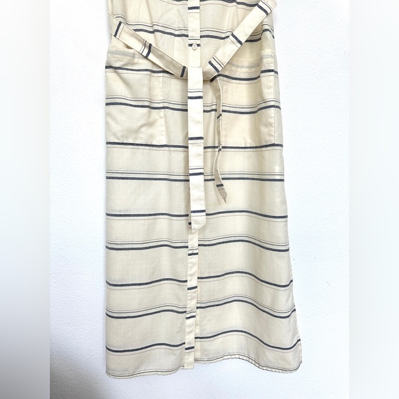 Pendleton Ivory Blue Striped Short Sleeve Wool Button Down Maxi Dress Sz M Belt - Picture 5 of 12
